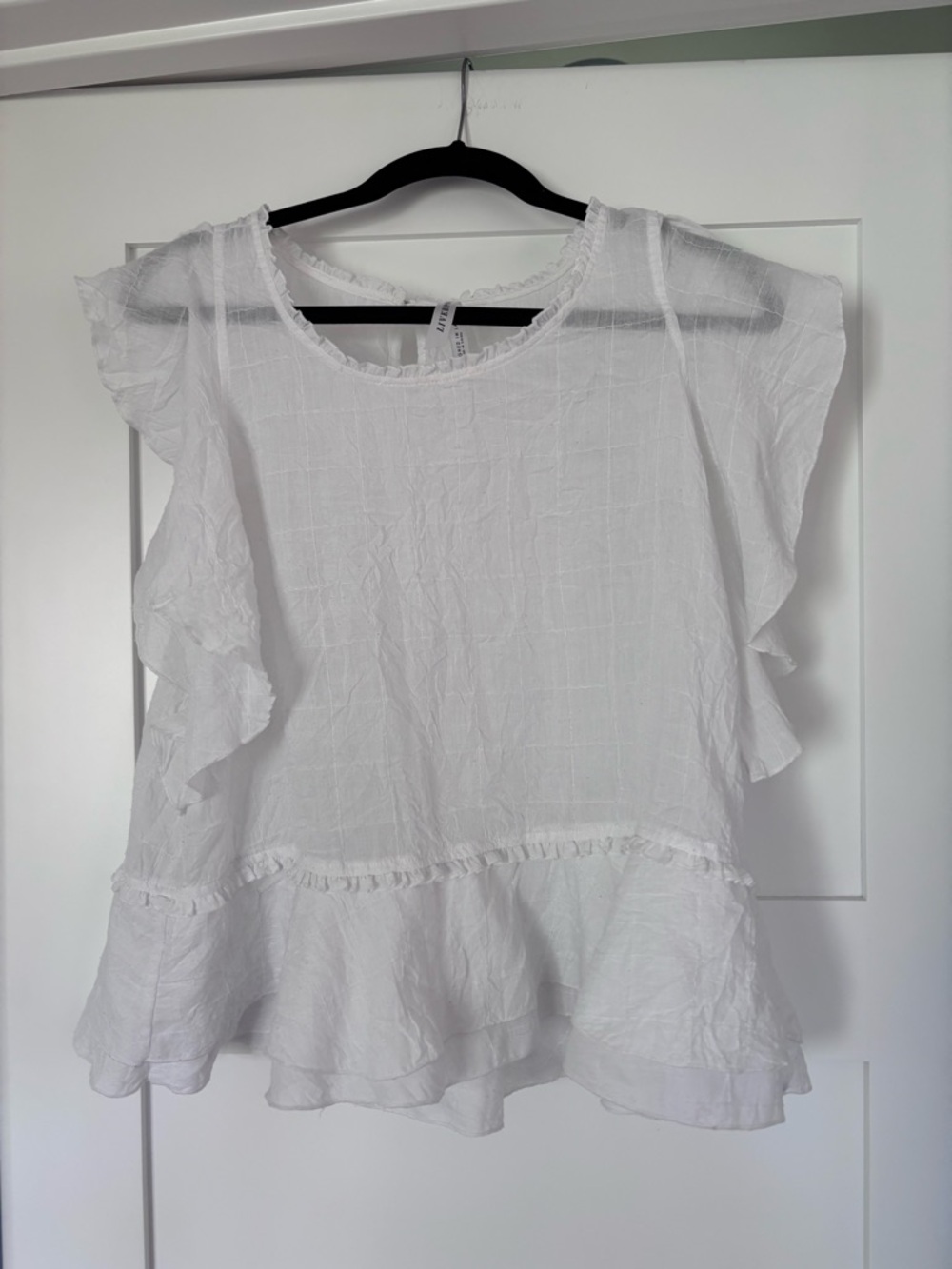 Liverpool White Ruffle Sleeve Peplum Blouse